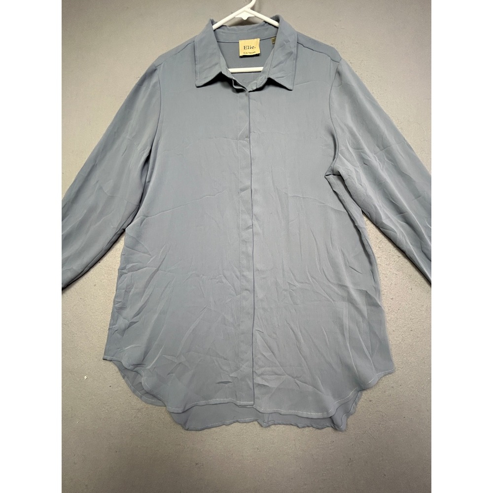 Elie Tahari Shirt Button Down Polyester Blue XL Womens
